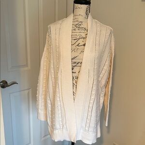 LOFT Cream Open-Front Knit Cardigan